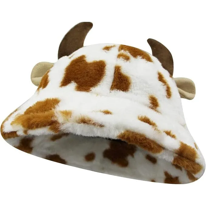 Cute Cow Print Fuzzy Bucket Hat