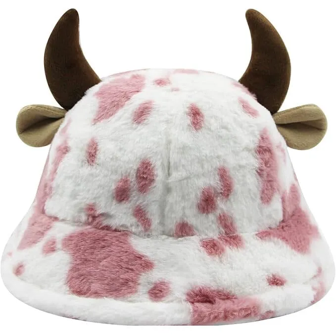 Cute Cow Print Fuzzy Bucket Hat
