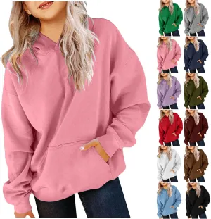 Cute Hoodies for Teen Girls Oversized Long Sleeve Fleece Hooded Sweatshirt Trendy Casual Solid Pocket Pullover Tops