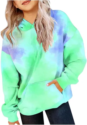Cute Hoodies for Teen Girls Trendy Preppy Hoodies Y2k Sweatshirts Oversized Long Sleeve Shirts Casual Tie-Dye Outfits