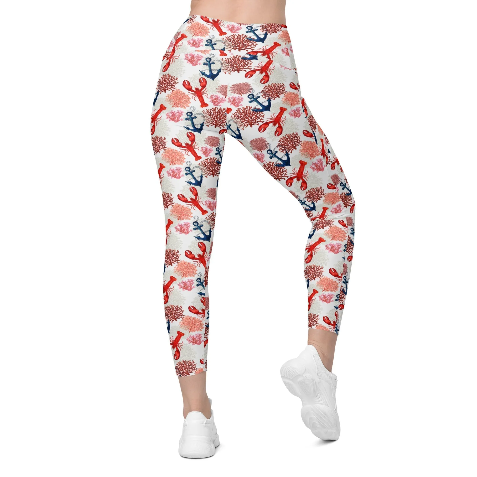 Cute Lobster Crossover Leggings With Pockets