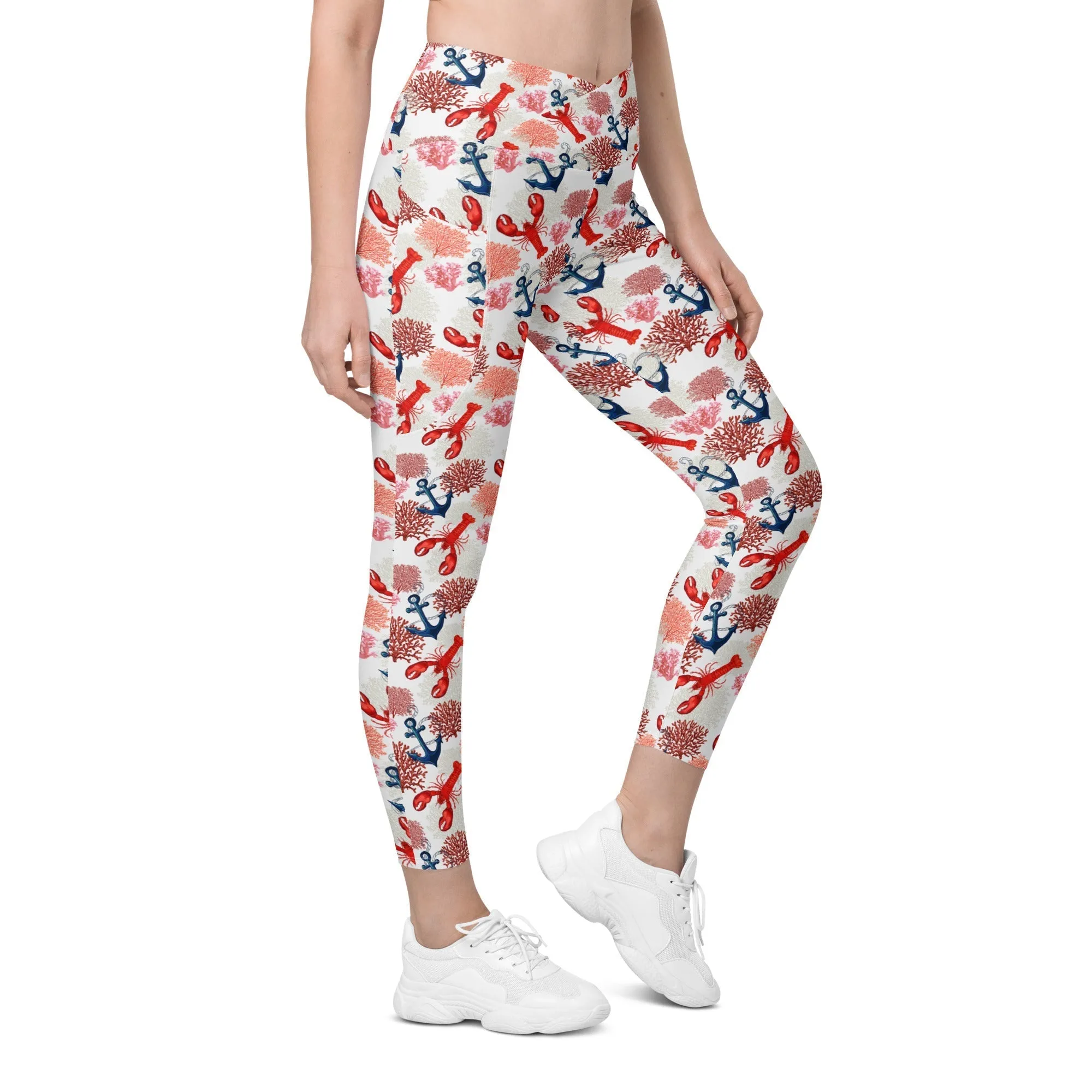 Cute Lobster Crossover Leggings With Pockets