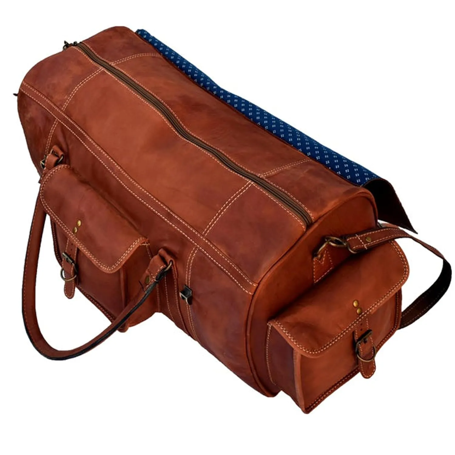 Distressed Leather Weekender Travel Duffle Bag with Detachable Shoulder Strap For Men & Women (24 inch)