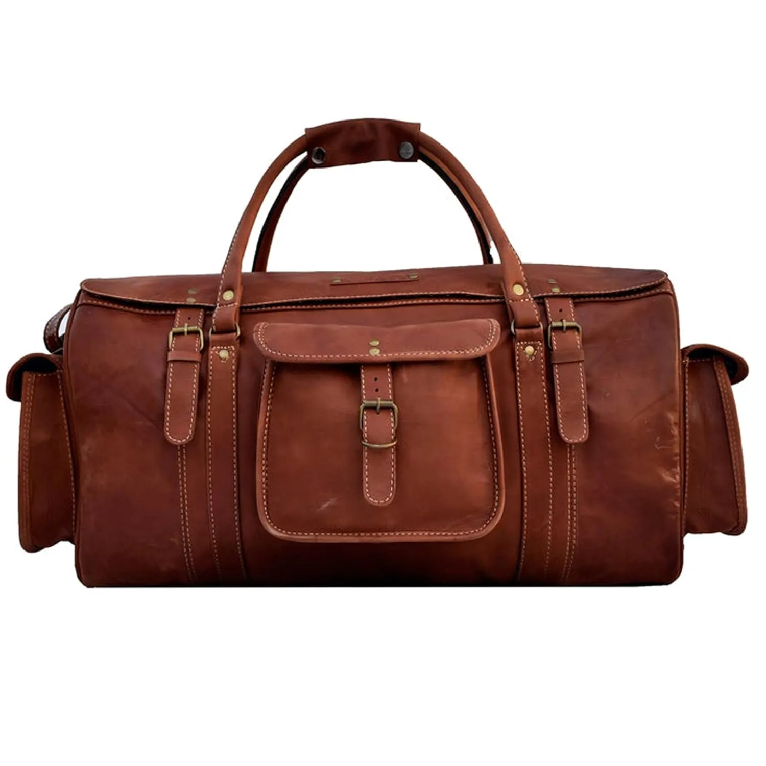 Distressed Leather Weekender Travel Duffle Bag with Detachable Shoulder Strap For Men & Women (24 inch)