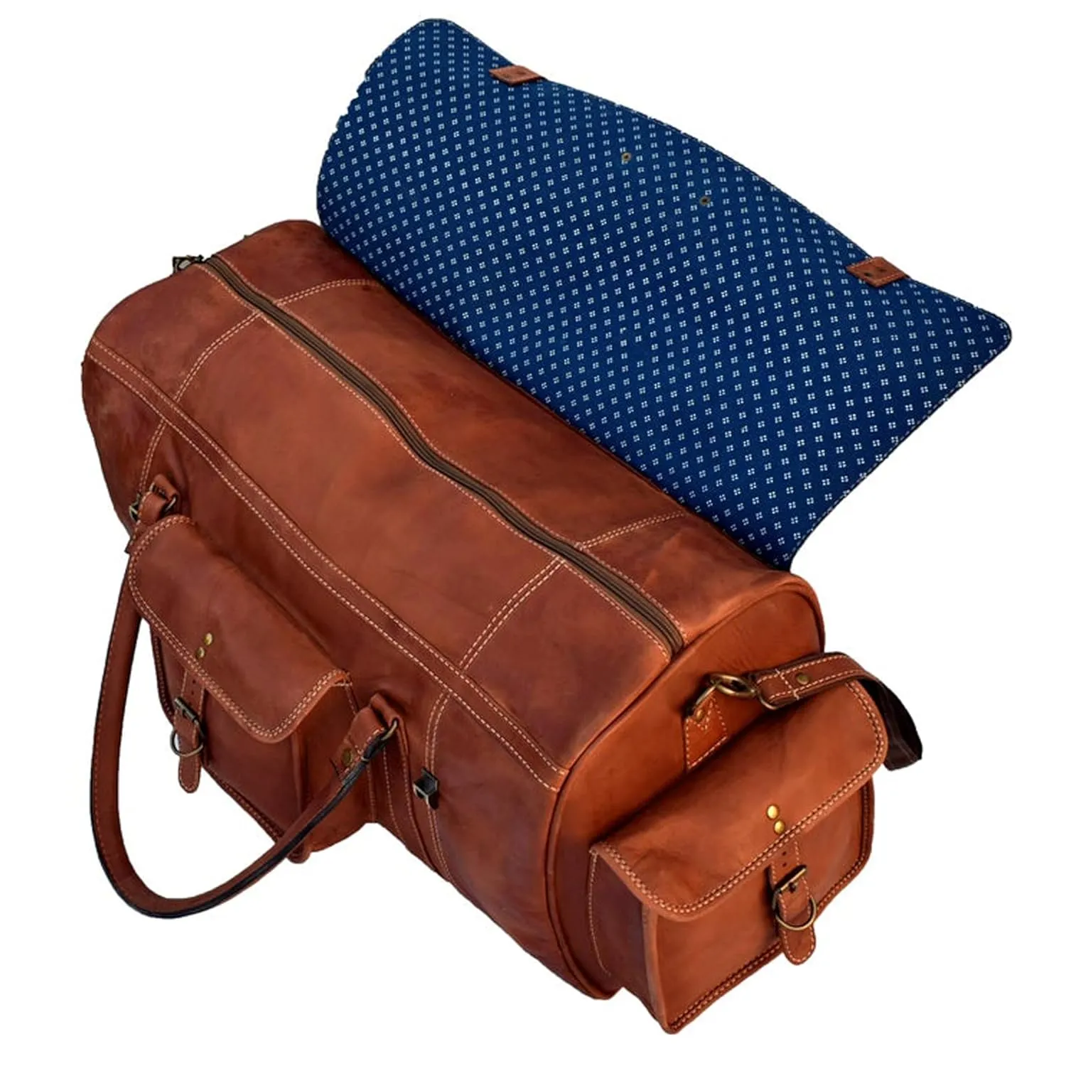 Distressed Leather Weekender Travel Duffle Bag with Detachable Shoulder Strap For Men & Women (24 inch)