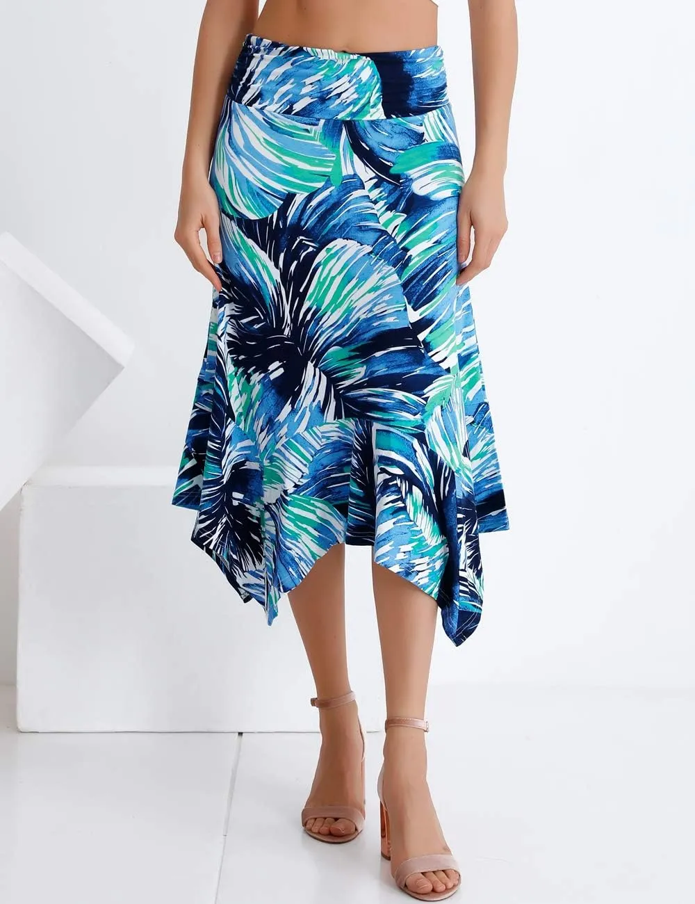 DJT Women's Flowy Handkerchief Hemline Midi Skirt