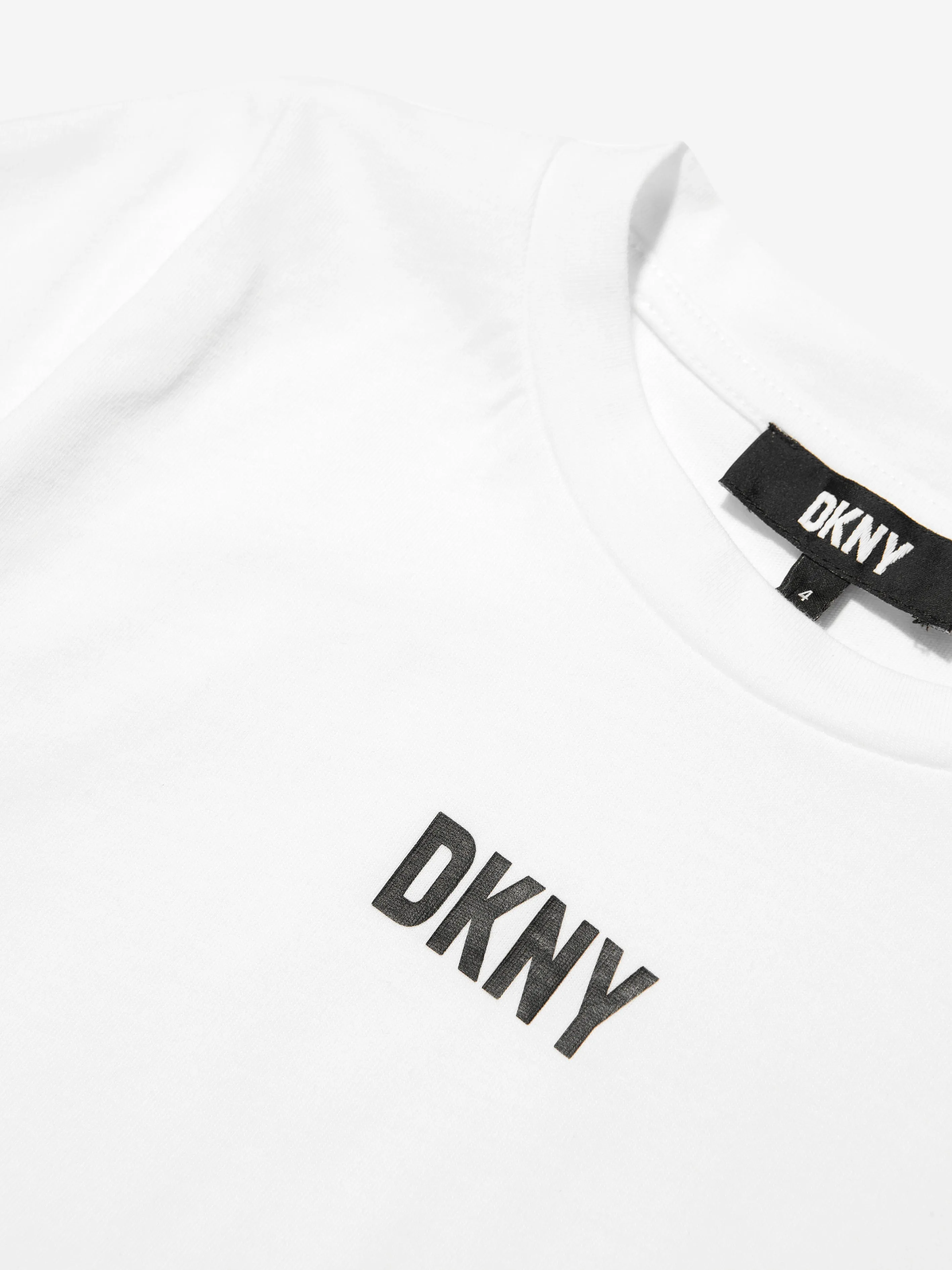 DKNY Girls Fringed Sleeve T-Shirt in White