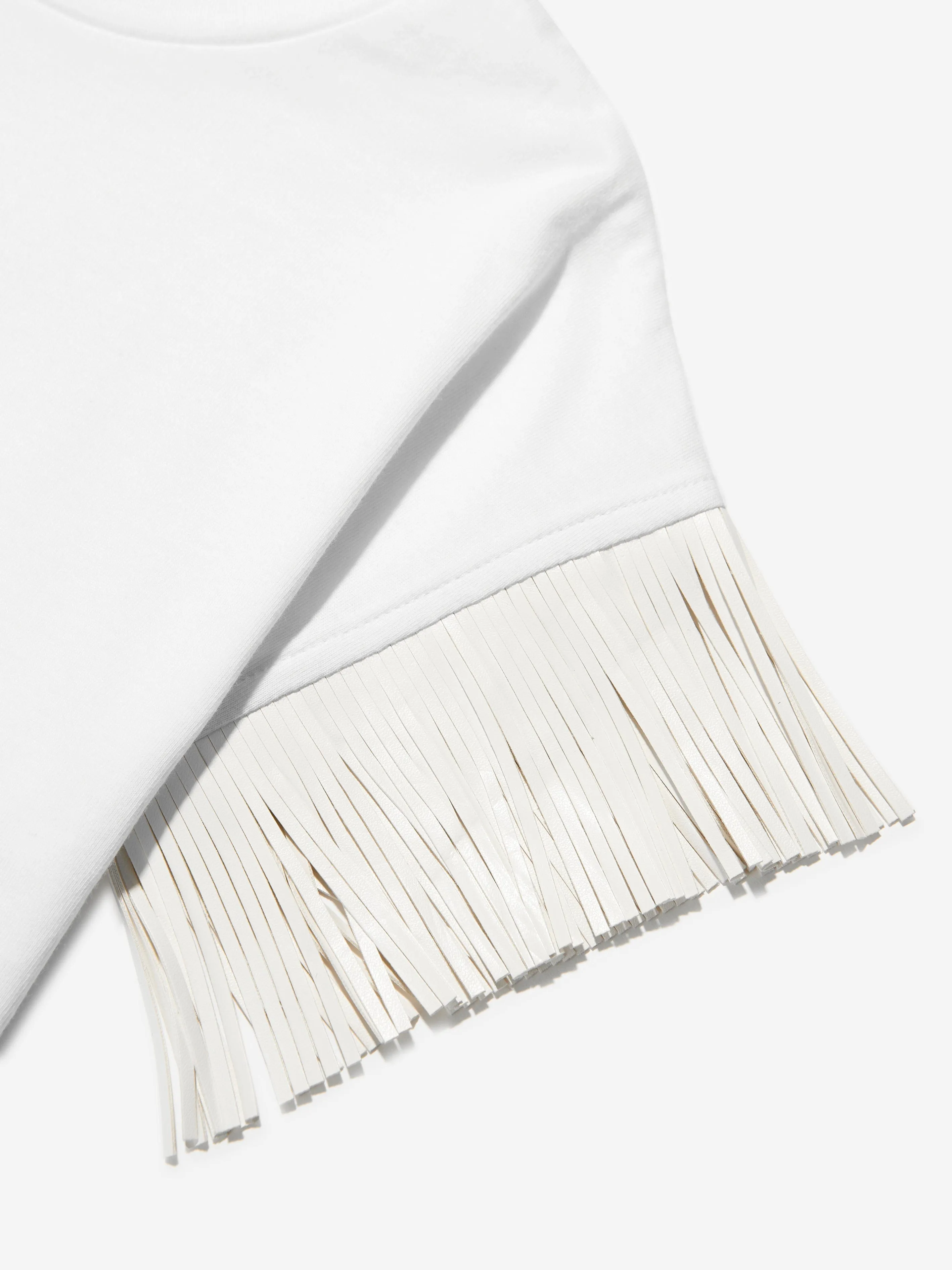 DKNY Girls Fringed Sleeve T-Shirt in White