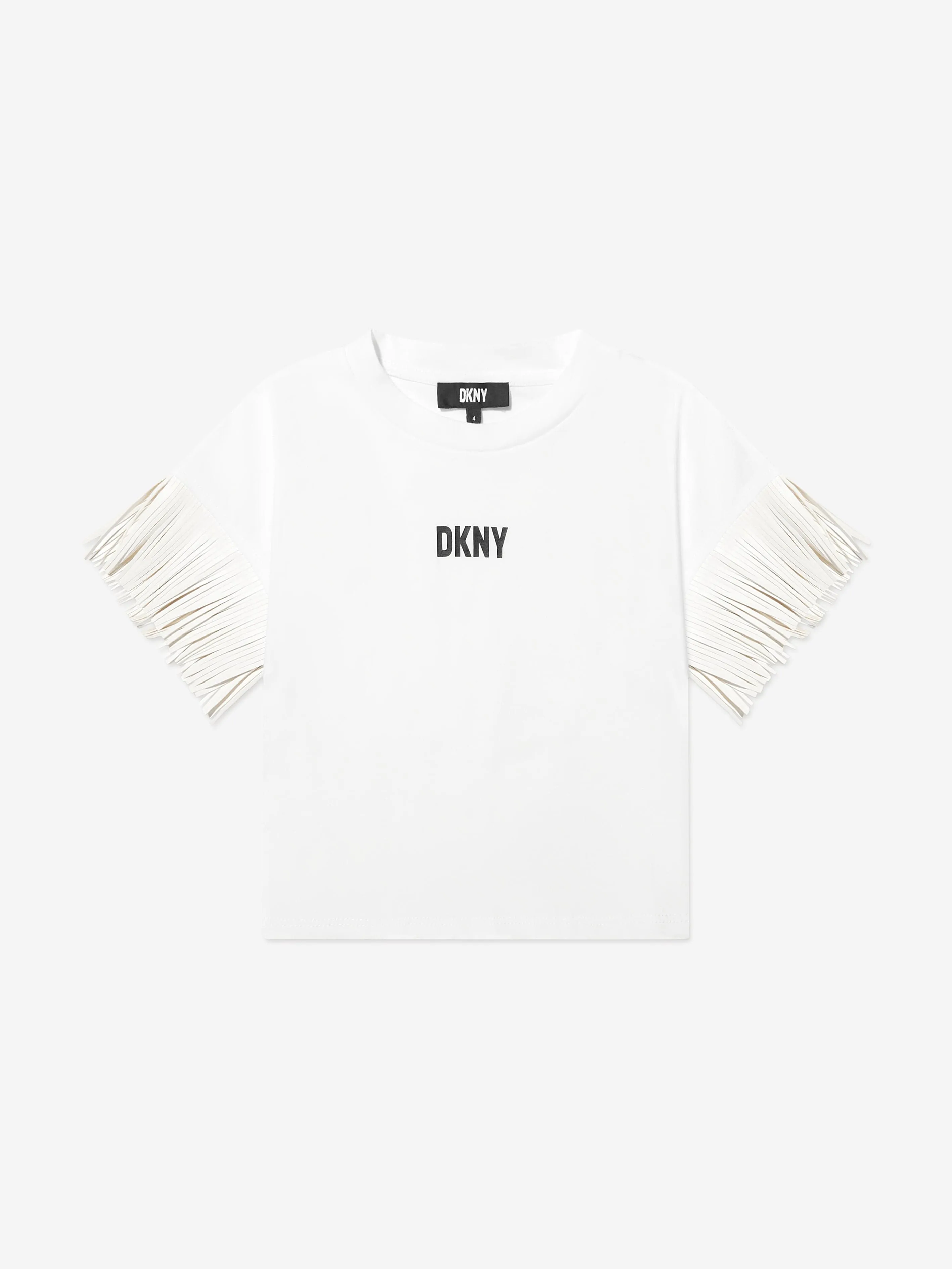 DKNY Girls Fringed Sleeve T-Shirt in White