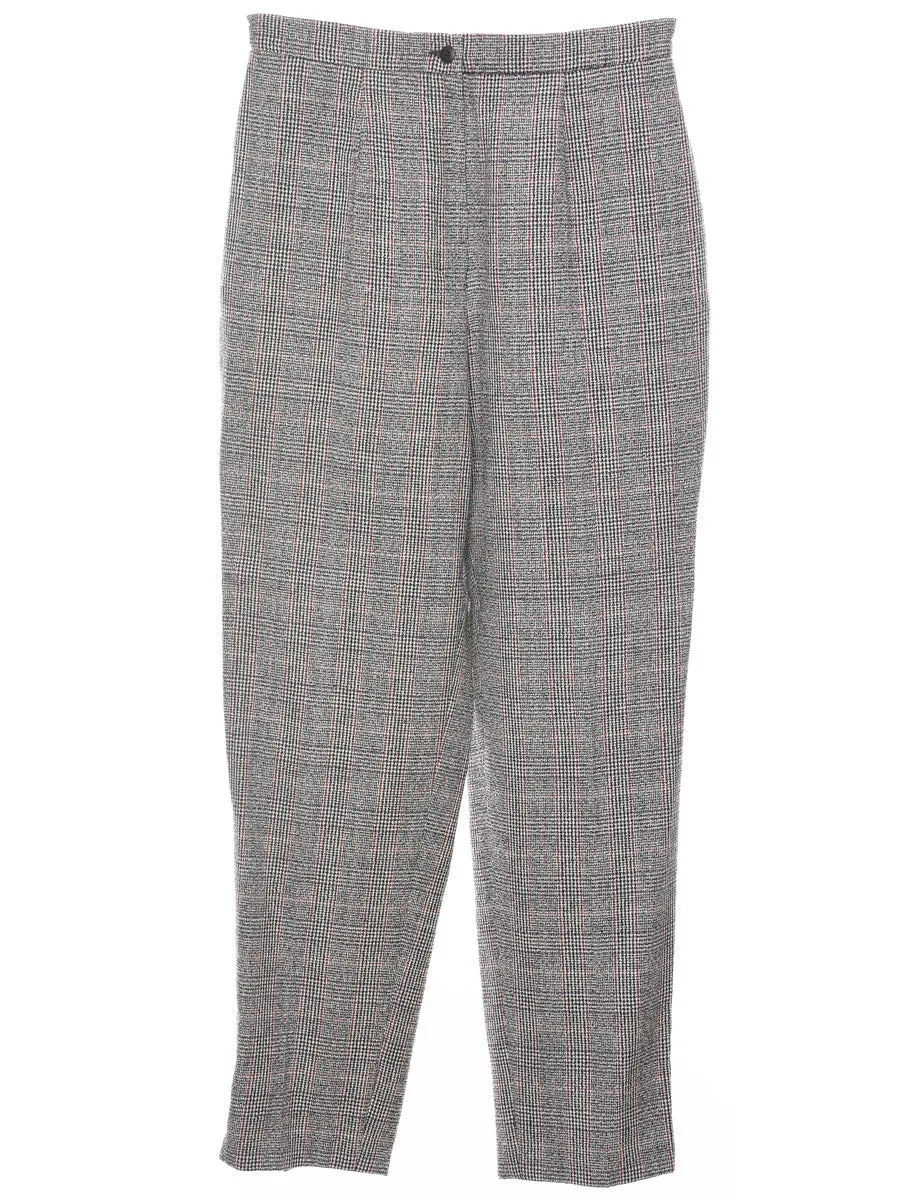 Dogtooth Design Dark Grey & White Checked Trousers - W28 L30