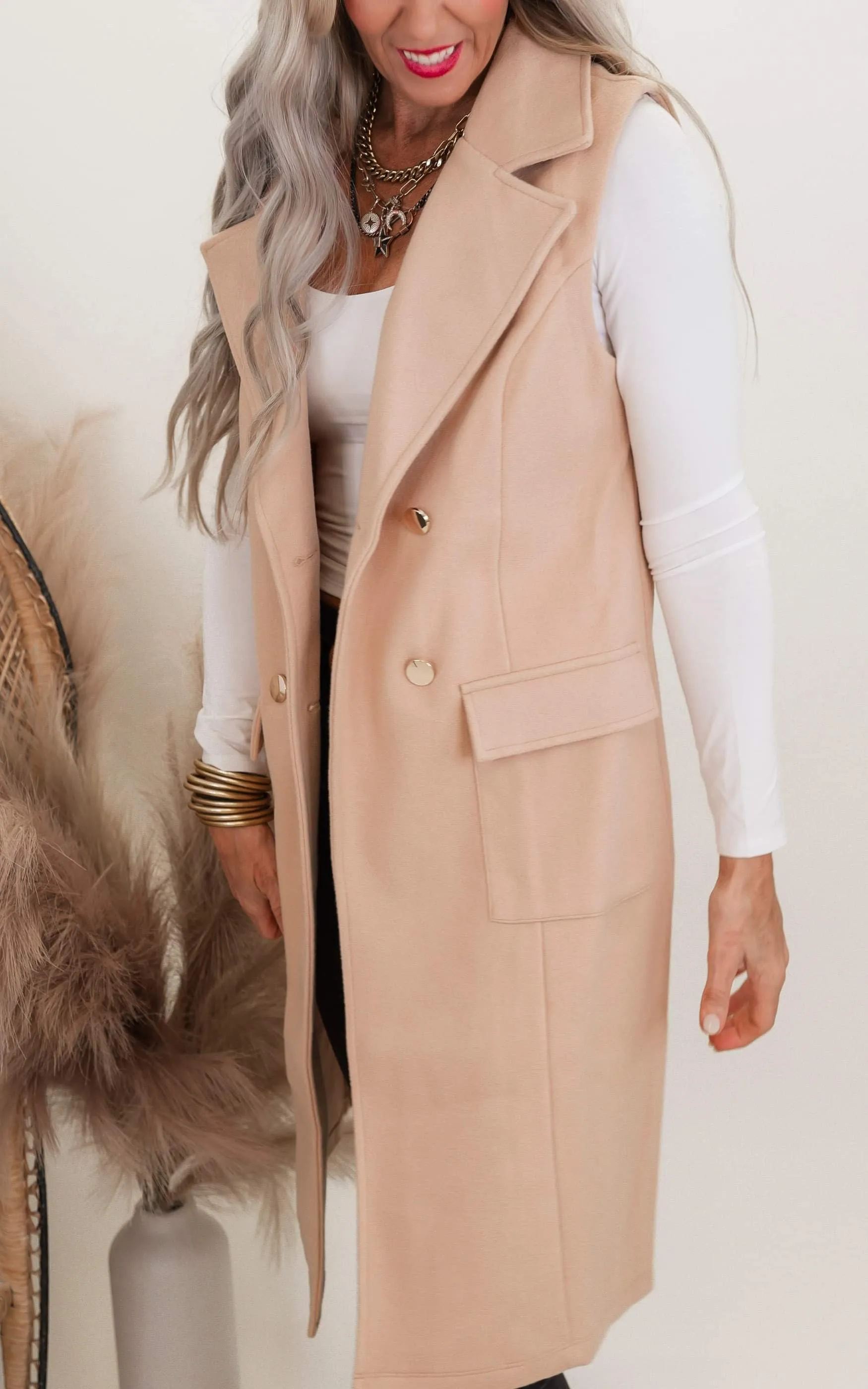 Double Breasted Pocketed Vest** - Final Sale