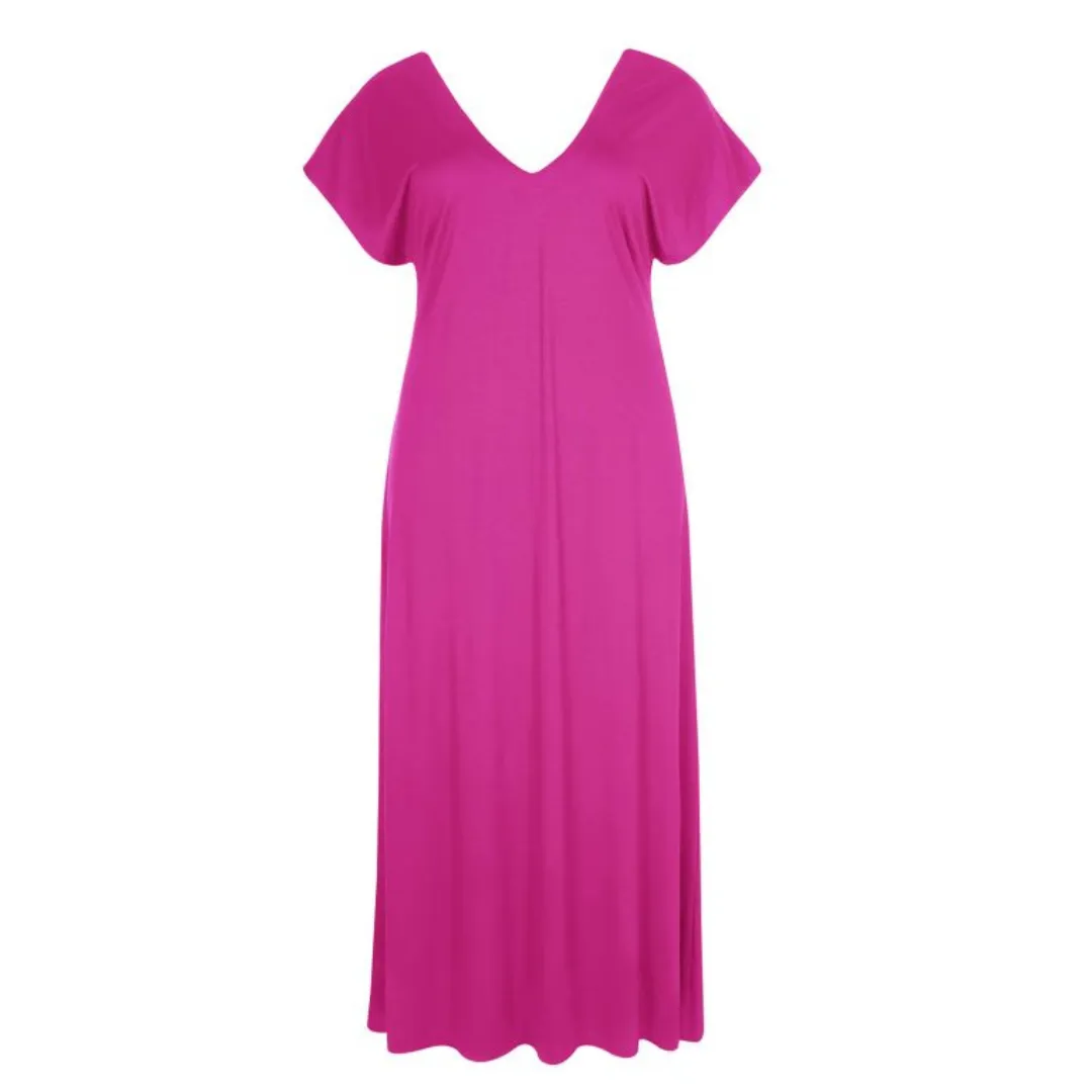 Double V-Neck Plus Sized Dress - Fuchsia