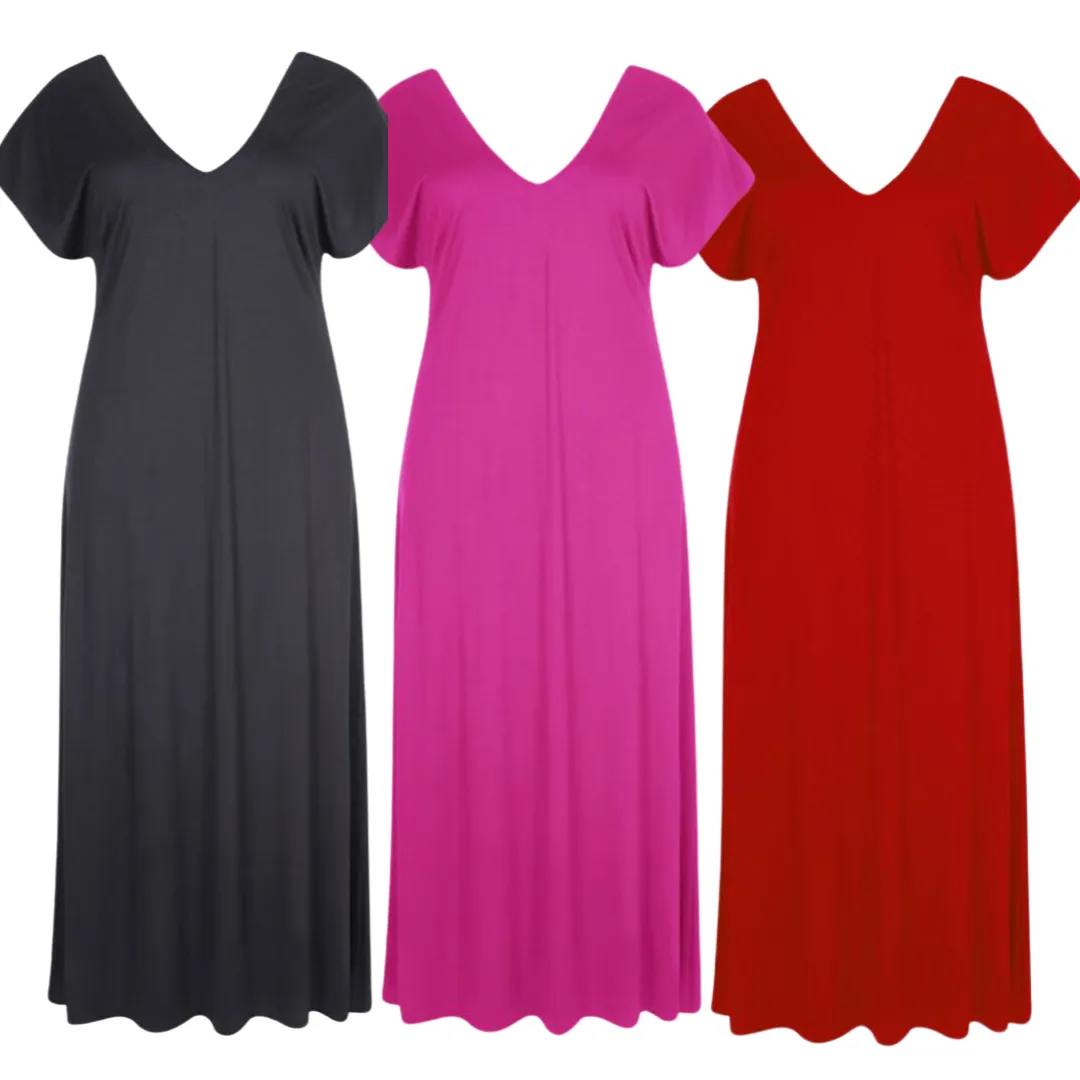 Double V-Neck Plus Sized Dress - Fuchsia