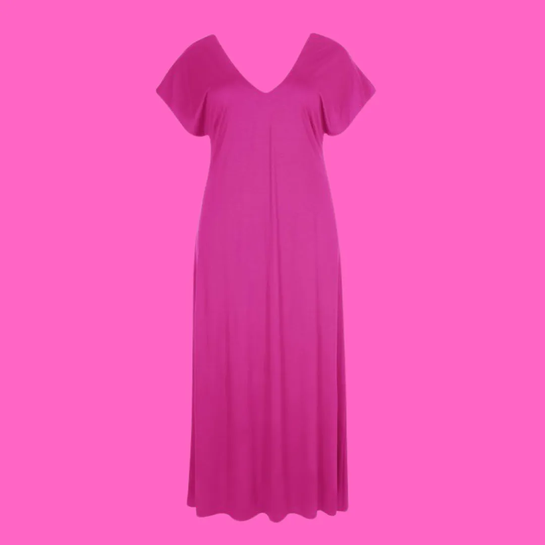 Double V-Neck Plus Sized Dress - Fuchsia