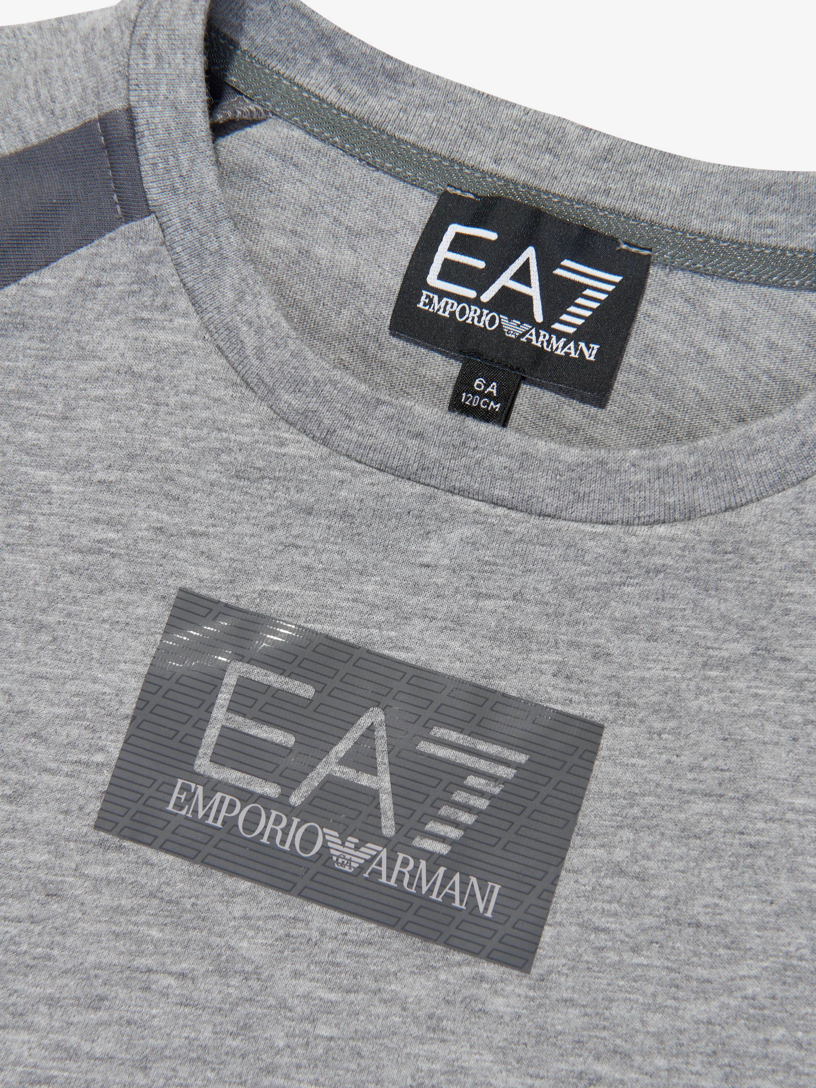 EA7 Emporio Armani Boys Train Tonal Block T-Shirt in Grey