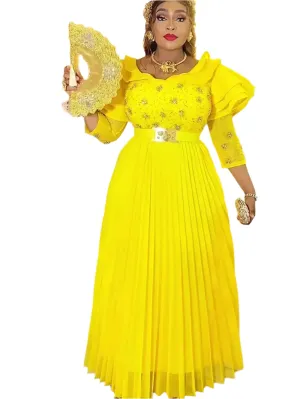 Elegant Pleated Maxi Dress | African Dashiki Party & Office Outfit