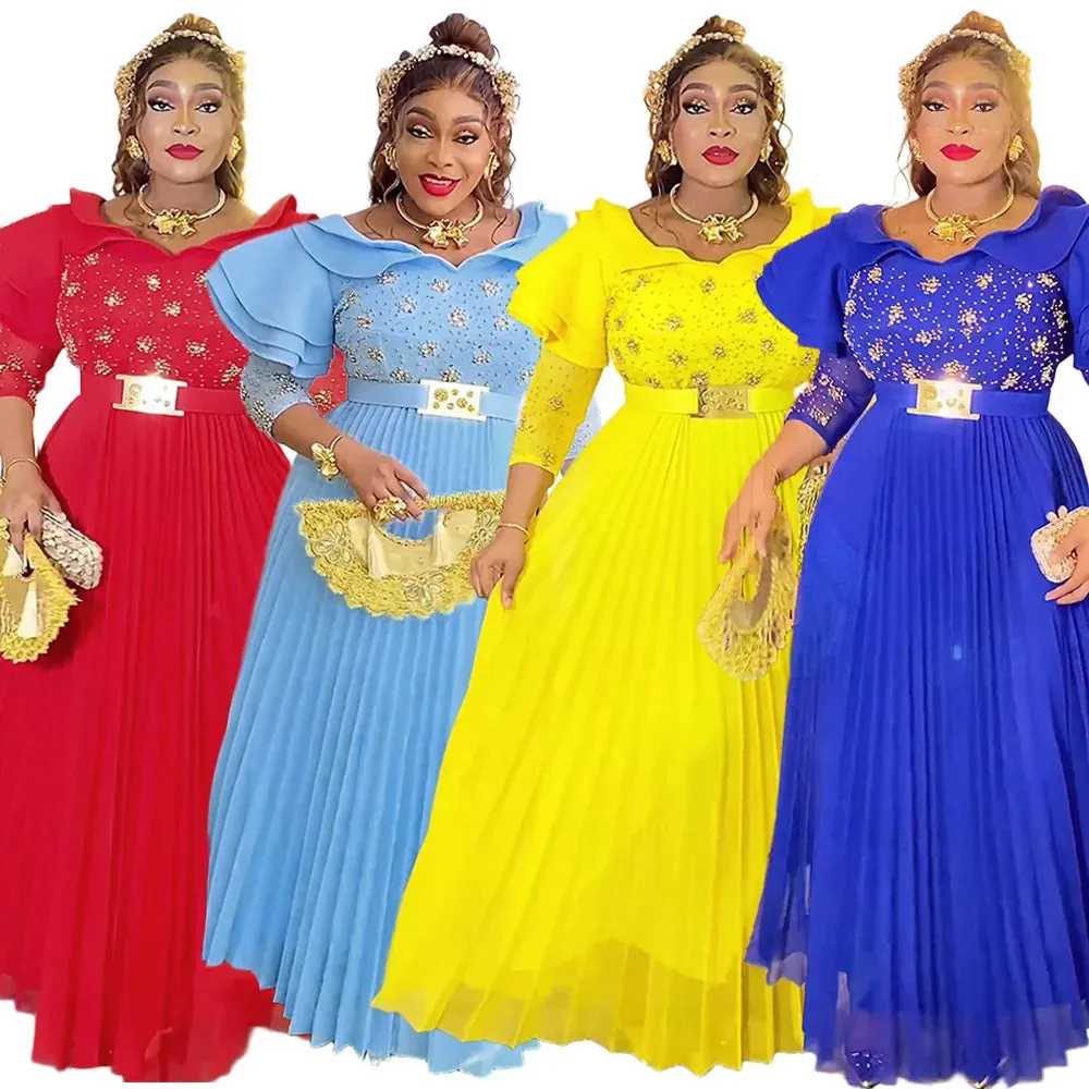 Elegant Pleated Maxi Dress | African Dashiki Party & Office Outfit