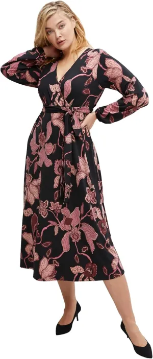 ellos Women's Plus Size Knit Surplice Midi Dress with Self-Tie