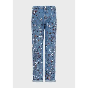 EMPORIO ARMANI J15 MEDIUM-WAIST, CROPPED, RELAXED-LEG, VINTAGE-LOOK DENIM JEANS WITH MULTICOLOURED SPOTS