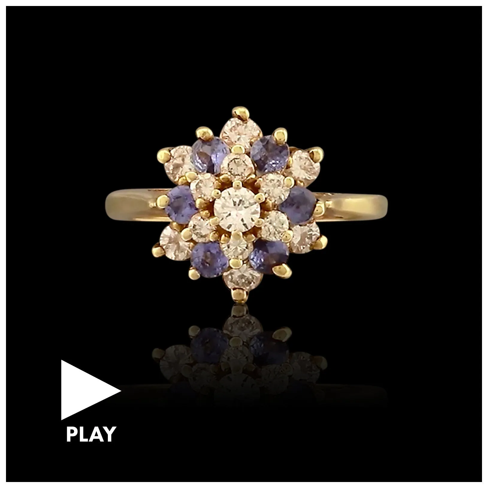 Estate Diamond & Sapphire 14k Yellow Gold Cluster Ring