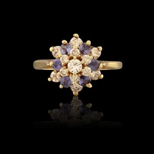 Estate Diamond & Sapphire 14k Yellow Gold Cluster Ring