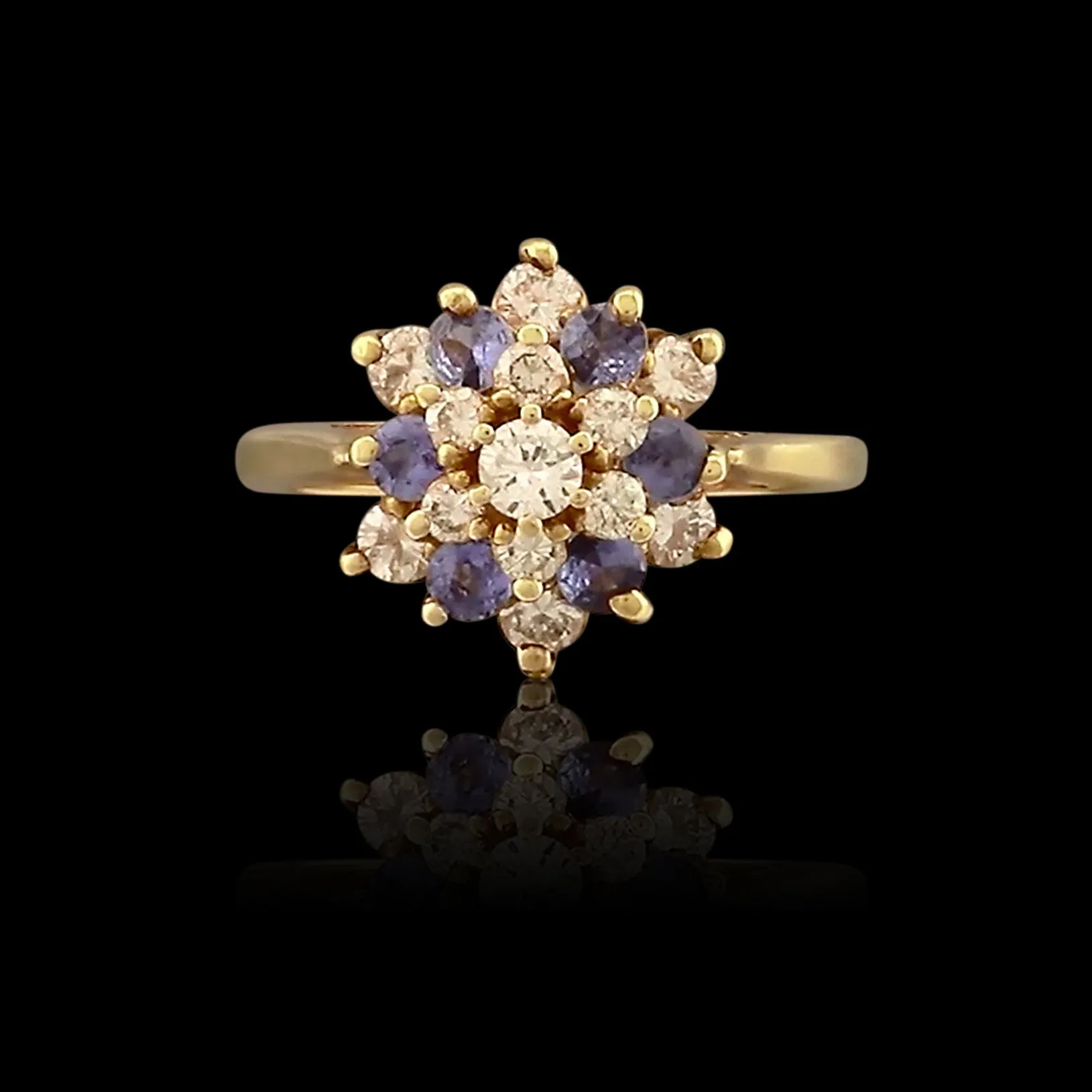Estate Diamond & Sapphire 14k Yellow Gold Cluster Ring