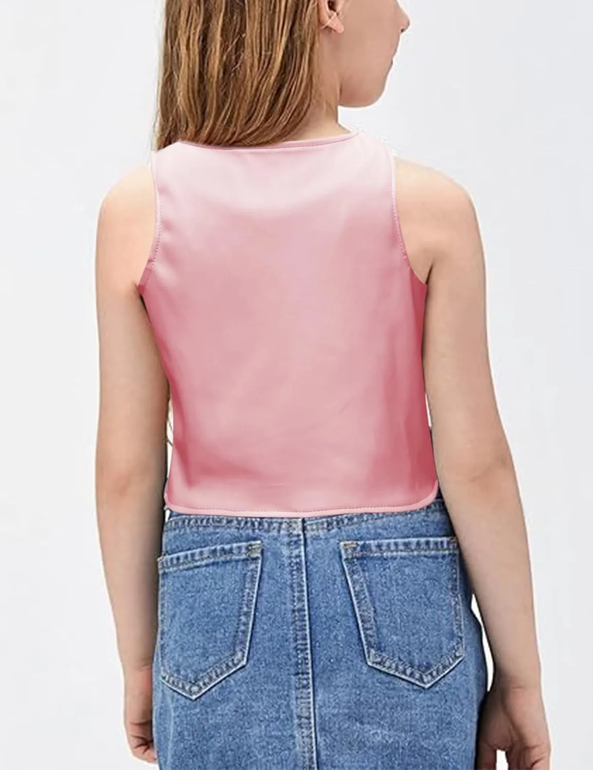 Fallorchid Girls Faux Leather Vest Fashion Button Sleeveless Tank Tops Cute V Neck Jacket Waistcoat