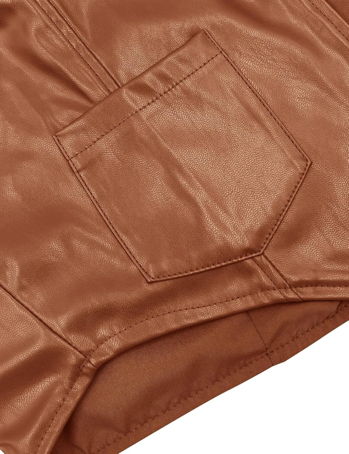 Fallorchid Women's Button Up Sleeveless Vest Crop Tops Sexy V Neck Faux Leather Jacket Waistcoat