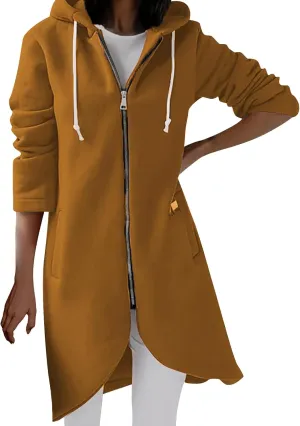 fartey Zip Up Hoodie Women Casual Oversized Long Hoodies Long Sleeve Drawstring Asymmetrical Tunic Sweatshirts With Pockets