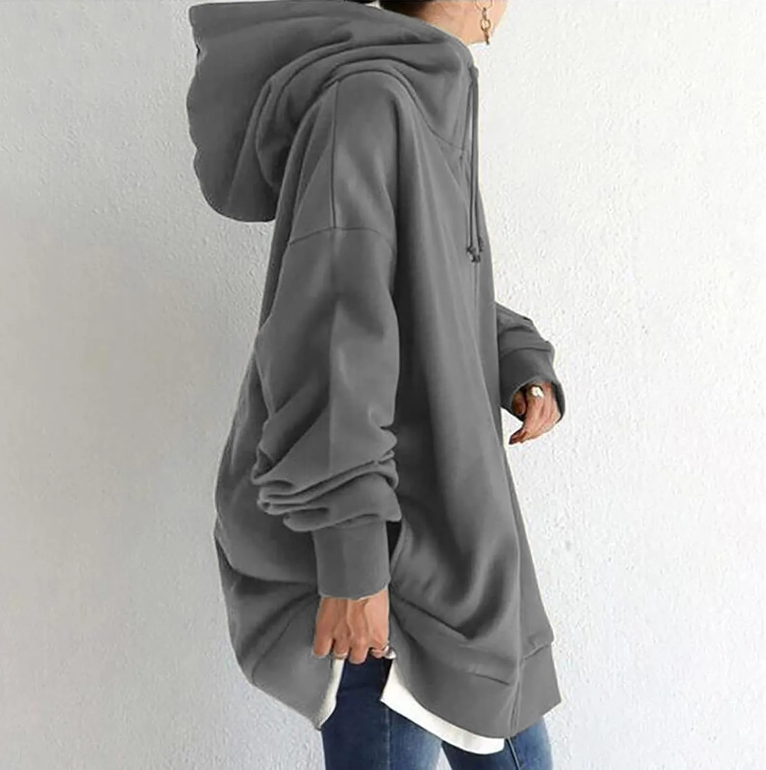 fartey Zip Up Hoodie Women Oversized Loose Baggy Long Sweatshirts Casual Drawstring Long Sleeve Y2K Jackets With Pockets