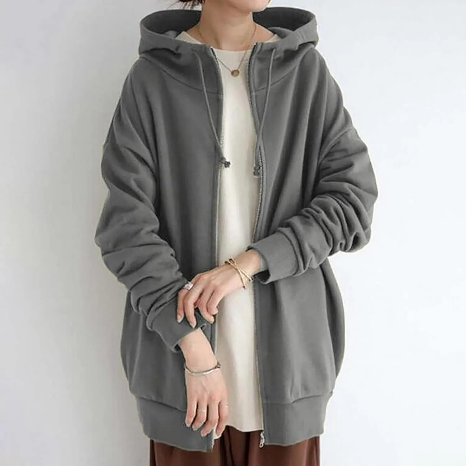 fartey Zip Up Hoodie Women Oversized Loose Baggy Long Sweatshirts Casual Drawstring Long Sleeve Y2K Jackets With Pockets