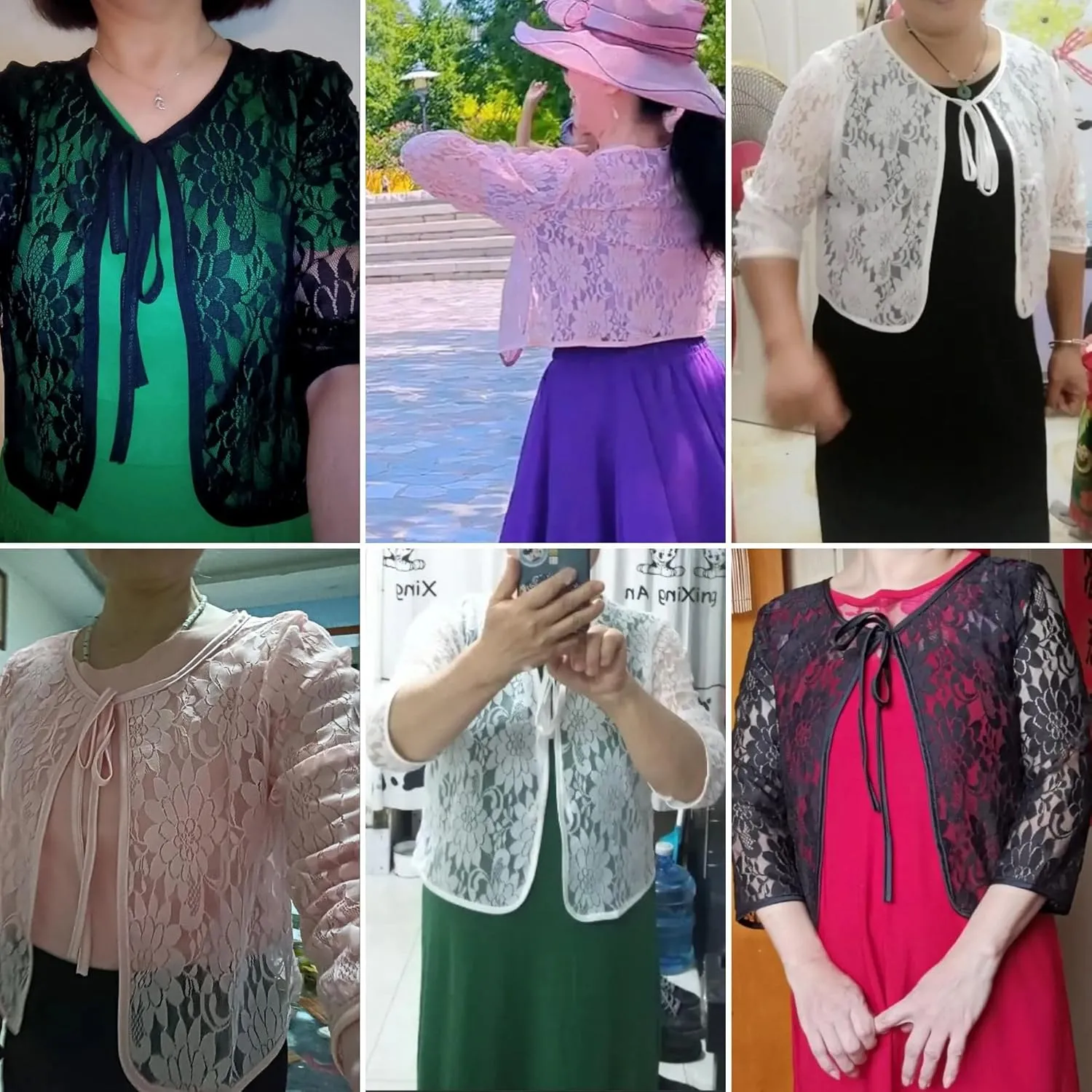 FindThy Womens Tie Front Chiffon Shrug Lightweight 3/4 Sleeve Cardigan Evening Dress Bolero Wraps