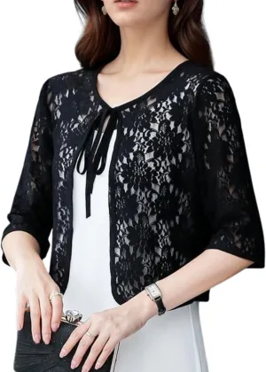 FindThy Womens Tie Front Chiffon Shrug Lightweight 3/4 Sleeve Cardigan Evening Dress Bolero Wraps