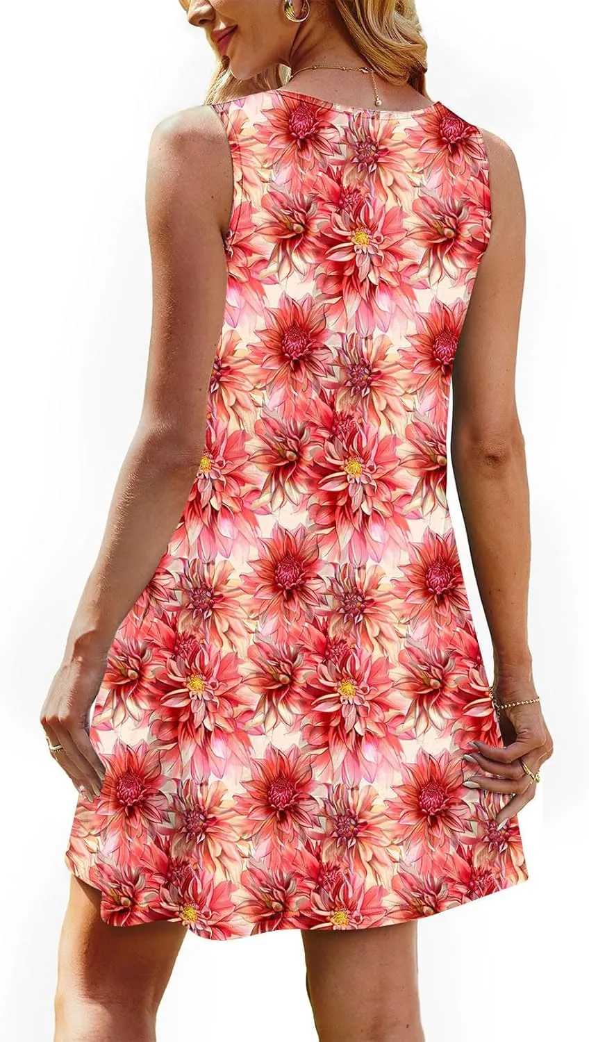 Finelylove Boho Dresses for Women 2025 Sleeveless Mini Floral Dresses Summer Beach Vacation Sundress Casual Tank Dress 2025