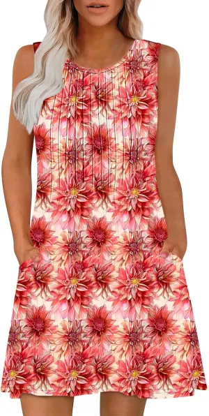 Finelylove Boho Dresses for Women 2025 Sleeveless Mini Floral Dresses Summer Beach Vacation Sundress Casual Tank Dress 2025