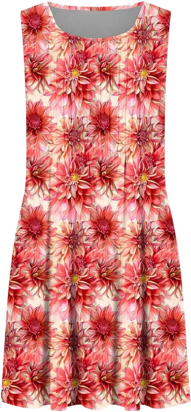Finelylove Boho Dresses for Women 2025 Sleeveless Mini Floral Dresses Summer Beach Vacation Sundress Casual Tank Dress 2025