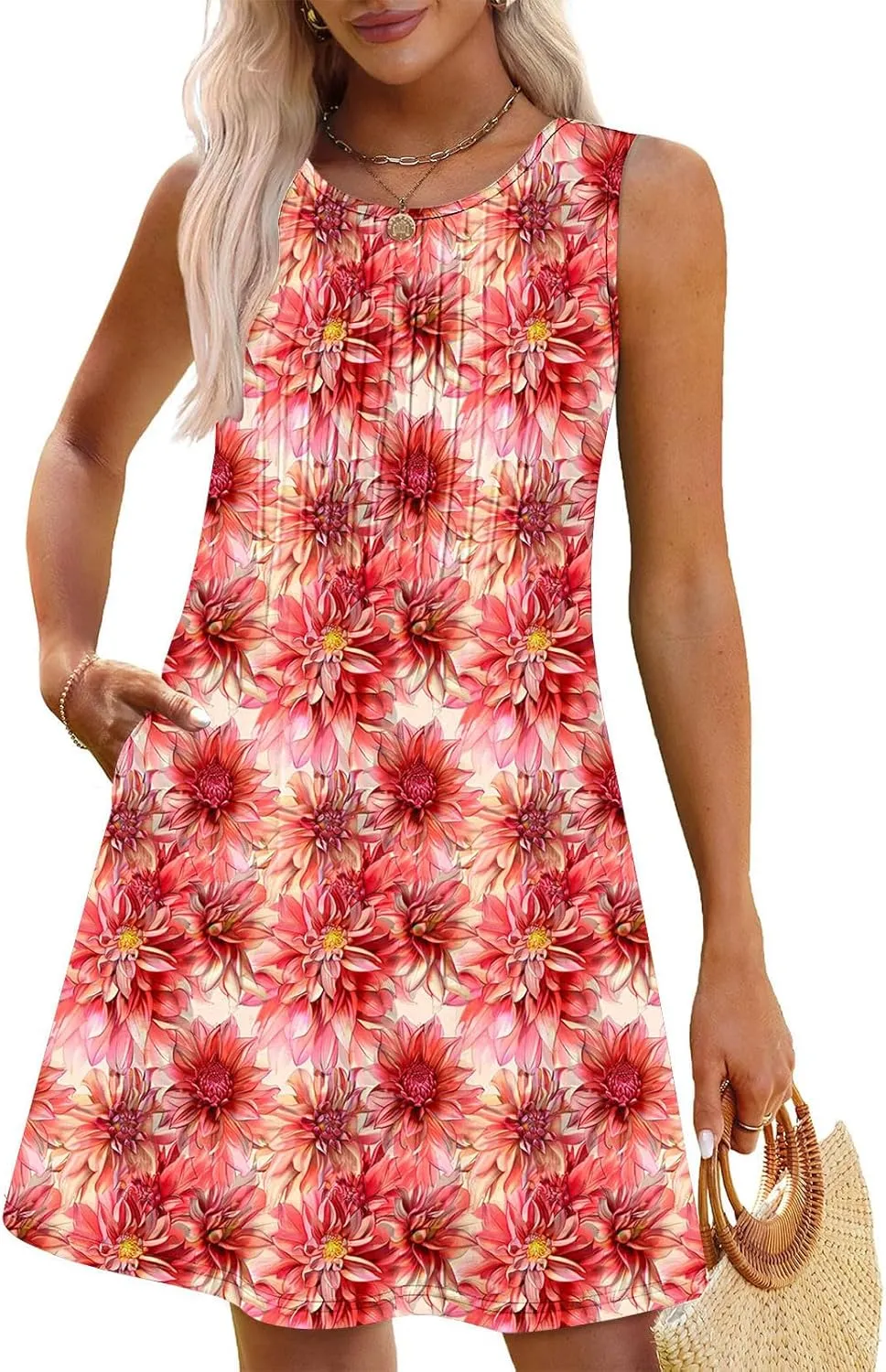 Finelylove Boho Dresses for Women 2025 Sleeveless Mini Floral Dresses Summer Beach Vacation Sundress Casual Tank Dress 2025