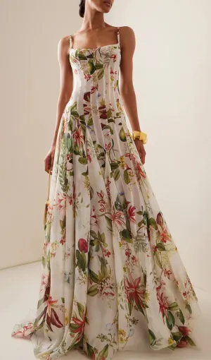 Floral Ruched Floral And Fauna Maxi Dress