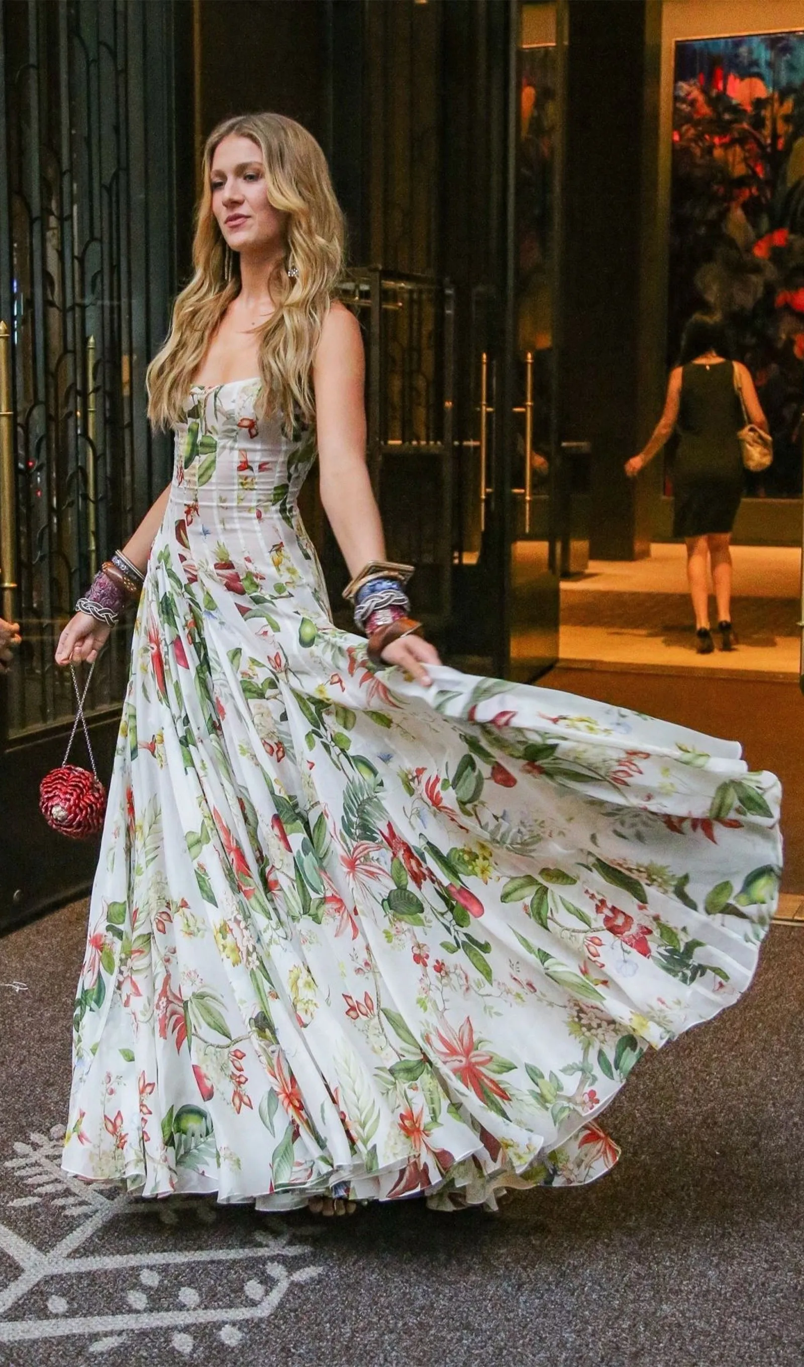 Floral Ruched Floral And Fauna Maxi Dress