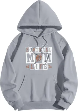 Football Mom Sweatshirt for Women Oversized Graphic Hoodies with Pockets Long Sleeve Drawstring Hooded Pullover