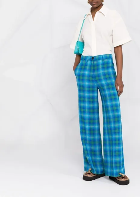 FORTE FORTE  Blue & Green Checkered Trousers