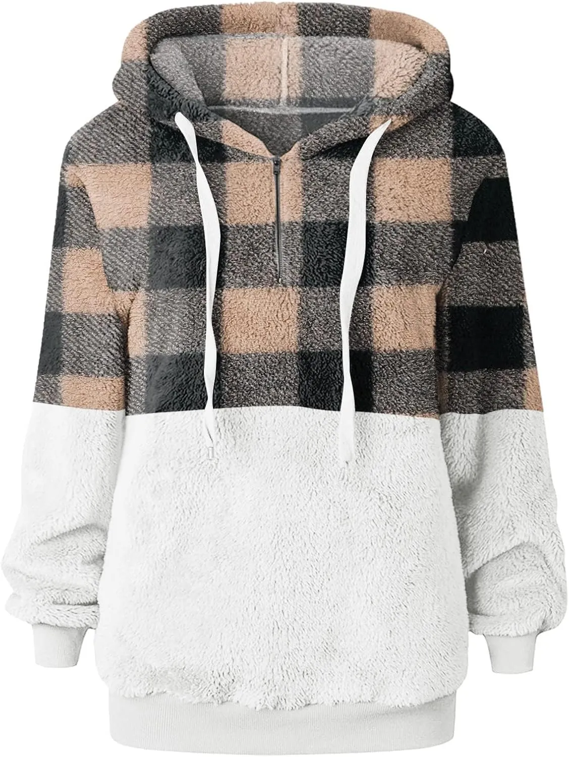 Fuzzy Hoodies for Women Half Zip Sherpa Fleece Oversized Hooded Sweatshirt Quarter Zip Pullover with Pockets
