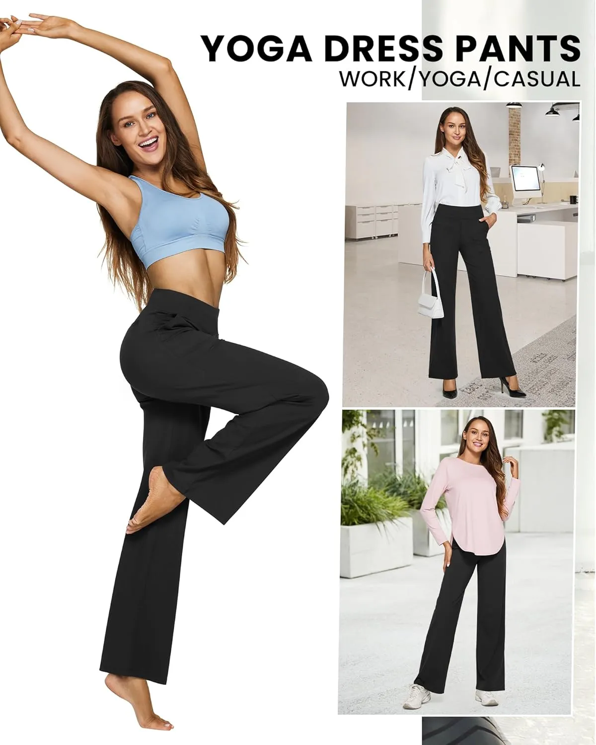 G4Free Yoga Pants Women Wide Leg Pants with Pockets High Waist Stretch Dress Casual Sweatpants Petite/Regular/Tall