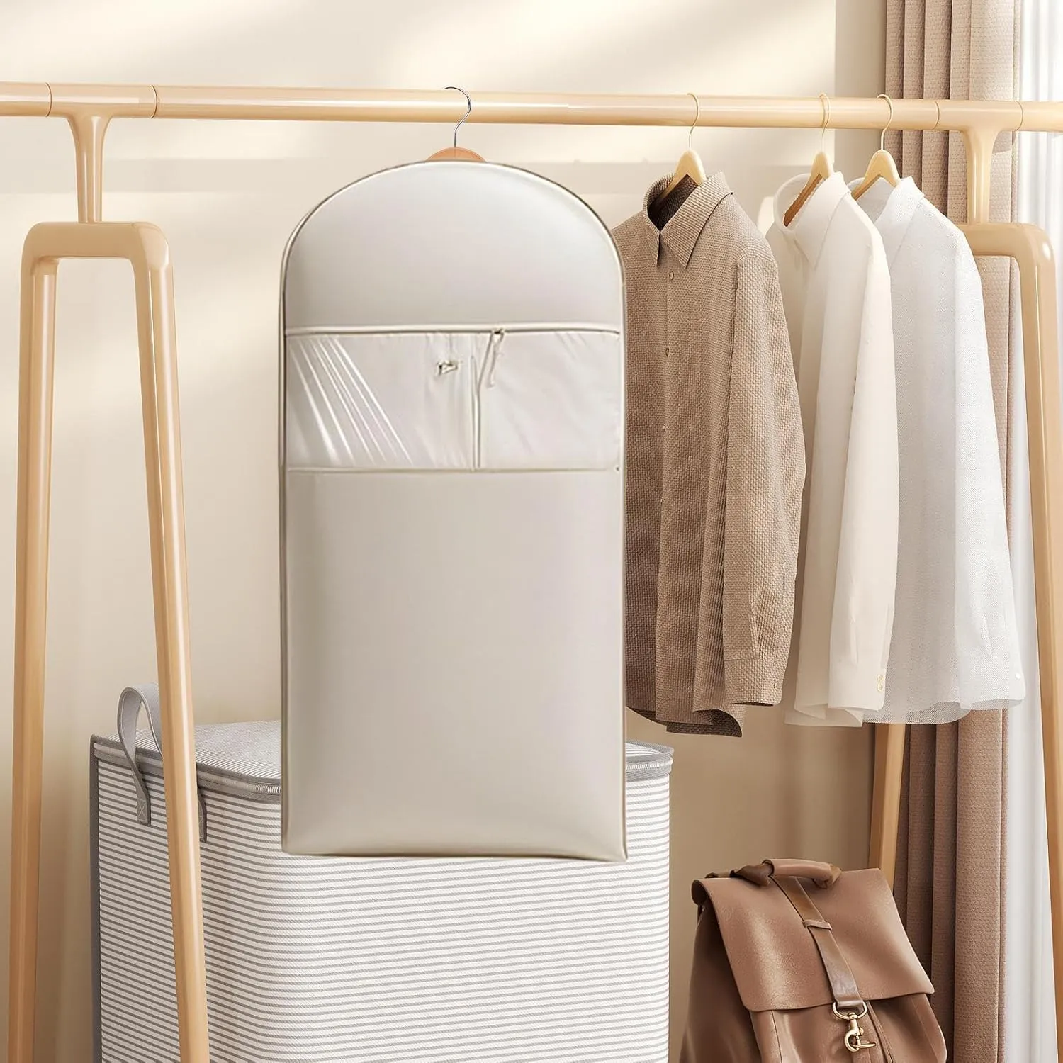 Garment Bags for Hanging Clothes, Space Saving Hanging Garment Bag with Compression Zipper, Dust Cover Clothes Bags for Down Coat, Closet Organizers