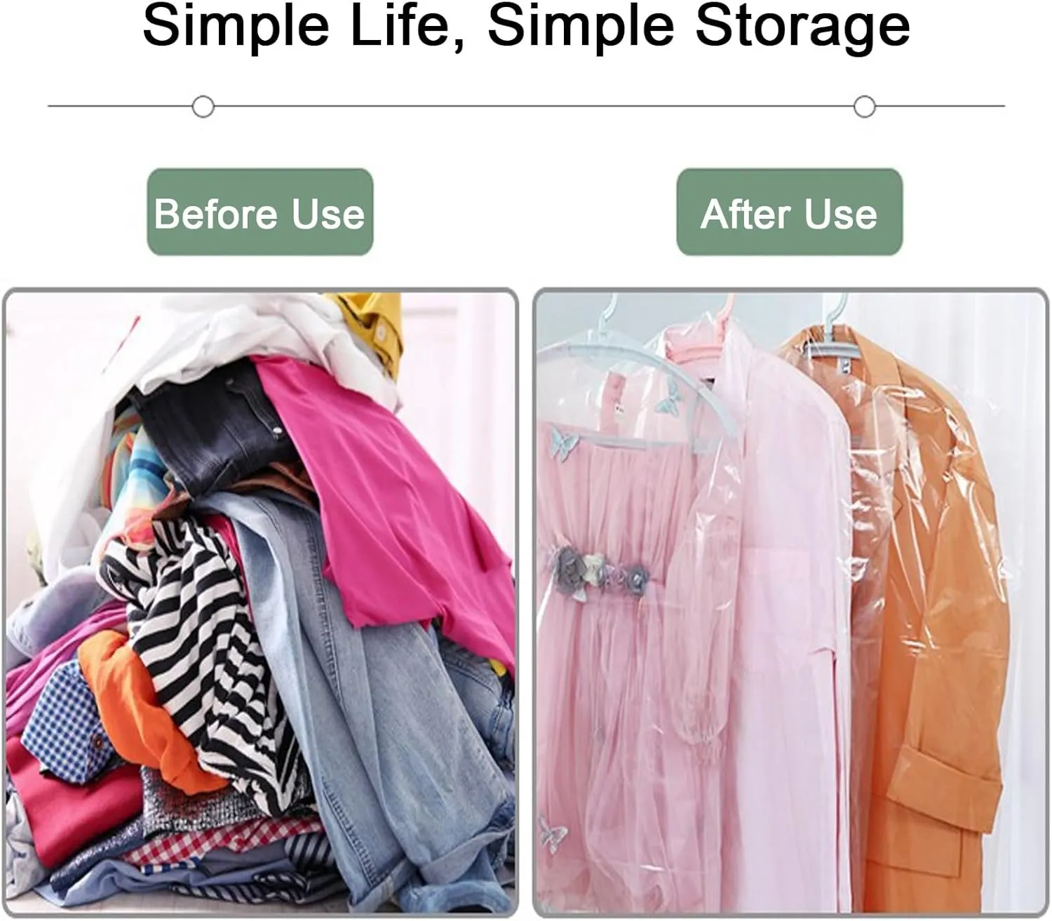 Garment Bags for Hanging Clothes, Suit Bag new PE Material, Transparent Design, Suitable for Coats, Jackets, Shirts(60x100cm x39in)