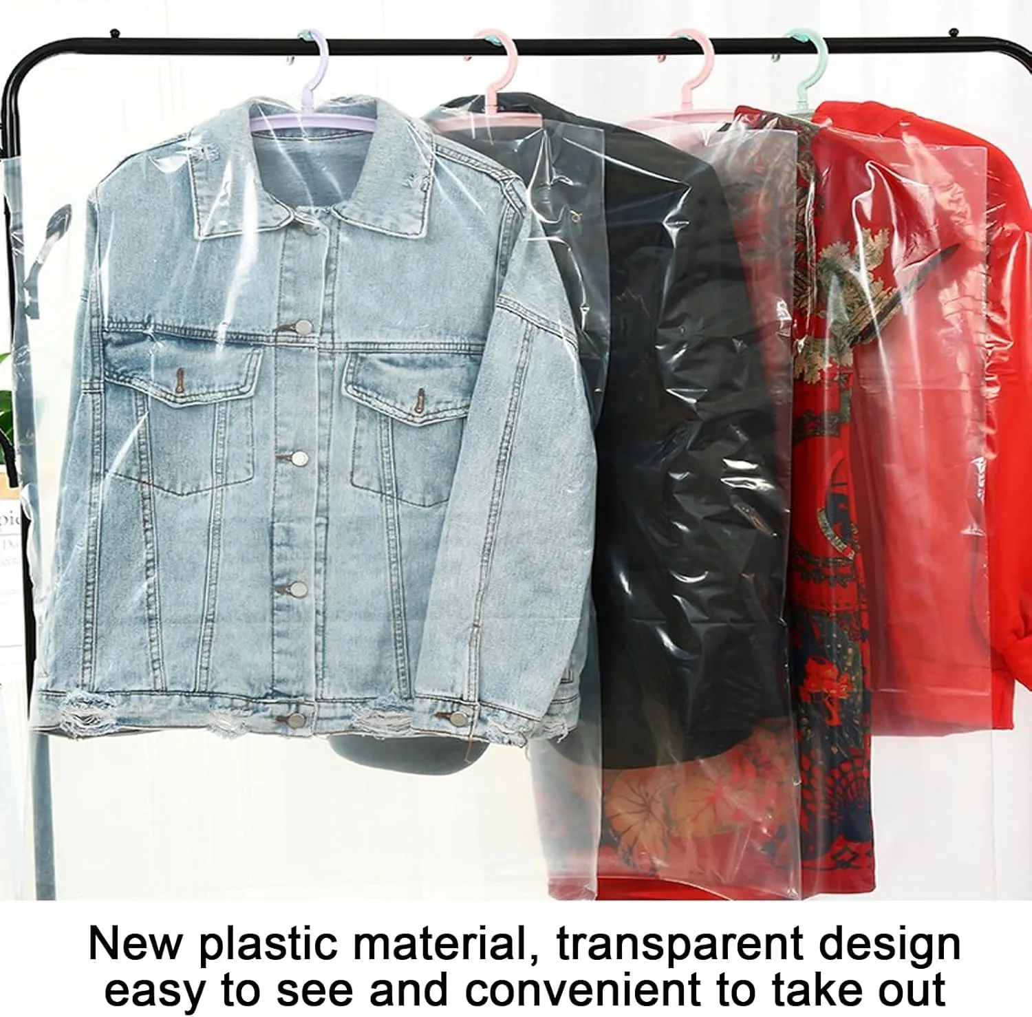 Garment Bags for Hanging Clothes, Suit Bag new PE Material, Transparent Design, Suitable for Coats, Jackets, Shirts(60x100cm x39in)