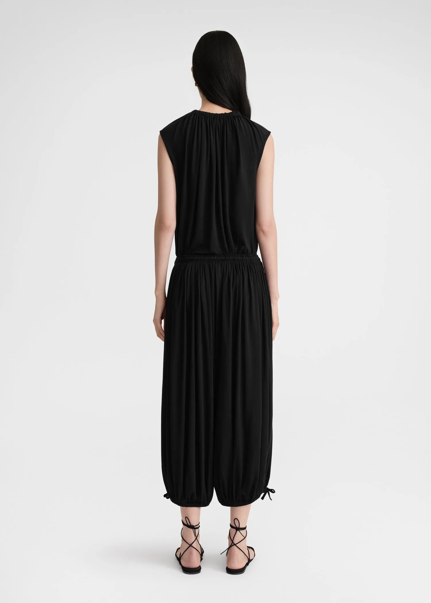 Gathered-neck jersey top black