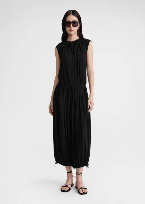 Gathered-neck jersey top black