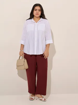 Gia Maroon Crinkle-Textured Mid-Rise Wide-Leg Trousers