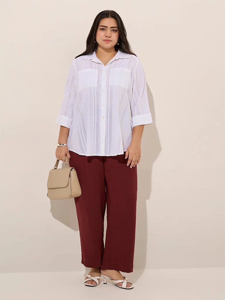 Gia Maroon Crinkle-Textured Mid-Rise Wide-Leg Trousers